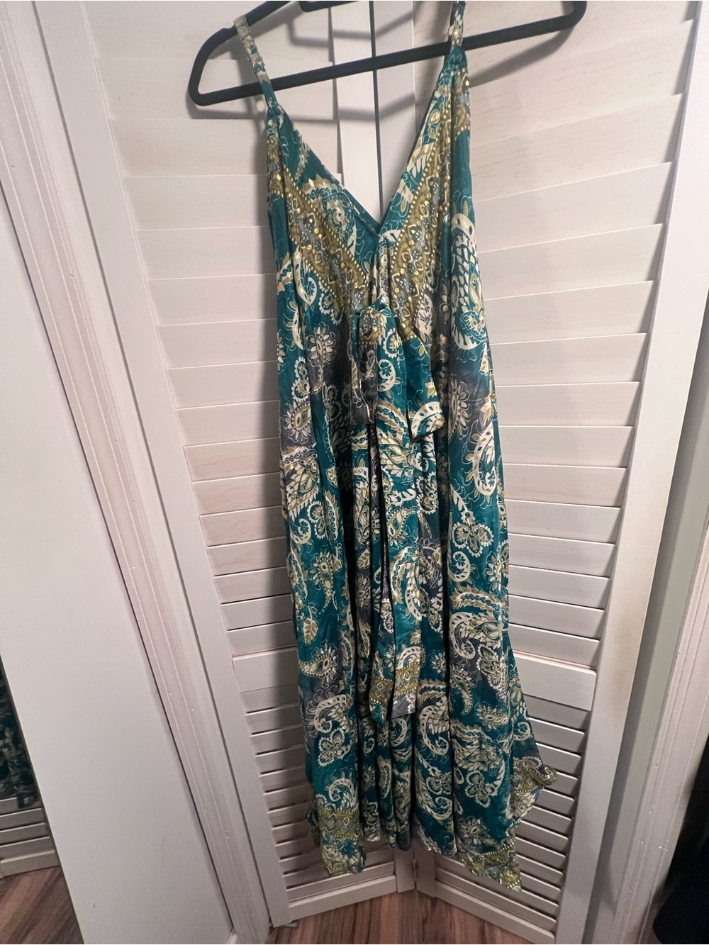 Women's Teal Paisley Maxi Dress - Sleeveless V-Neck